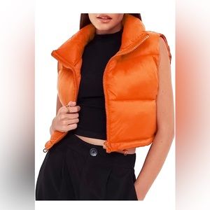 Puffer womens vest Crop Jackets Lightweight Outwear winter vest Orange